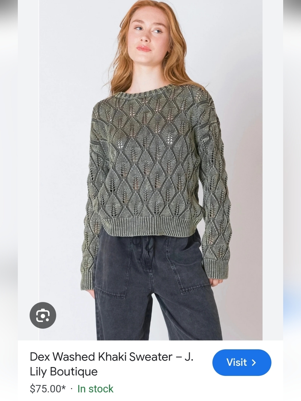 Dex Washed Khaki Open-Knit Crew Sweater Sz S